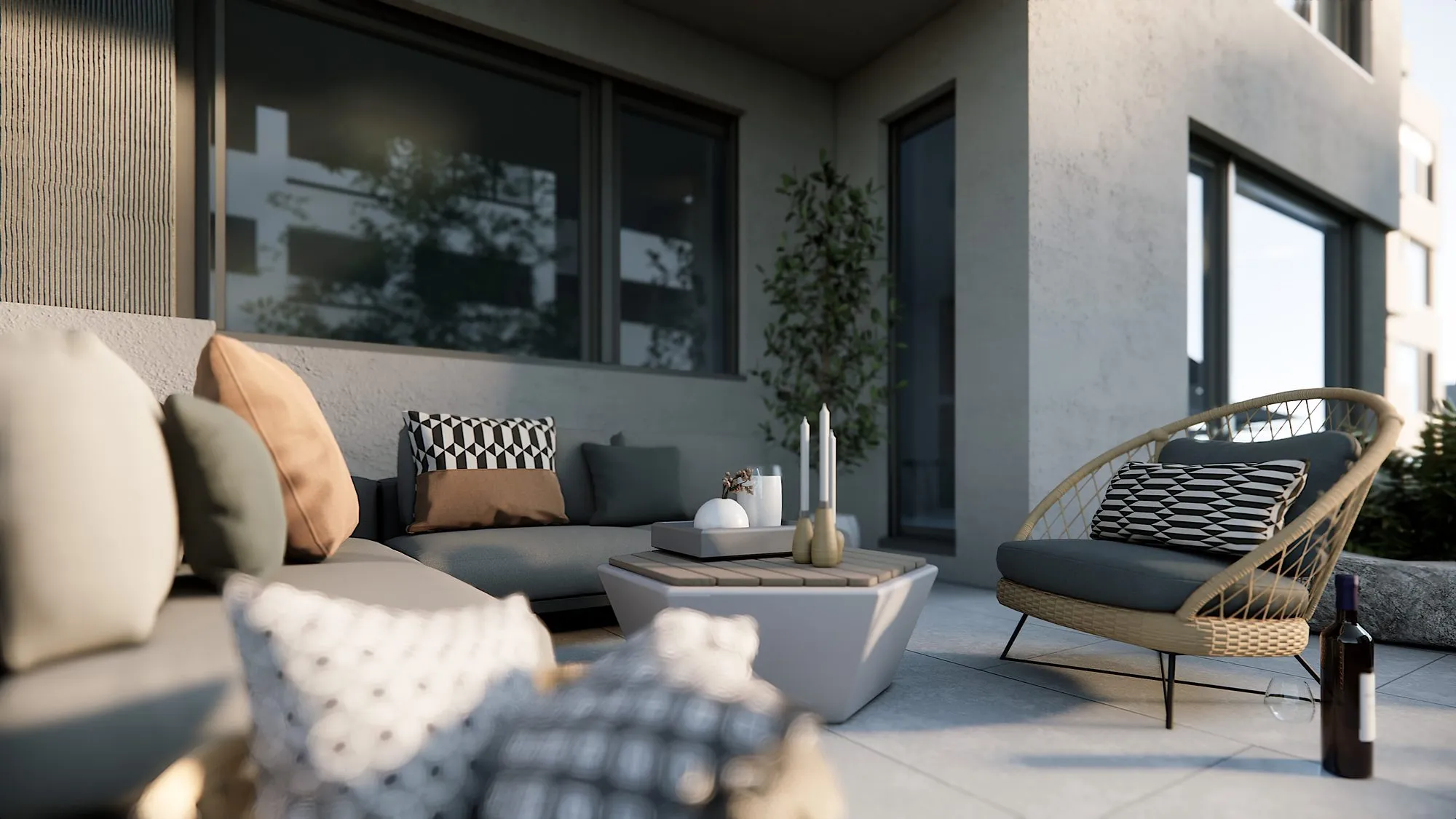 Visualisierung: Sitzplatz mit Loungemöbeln