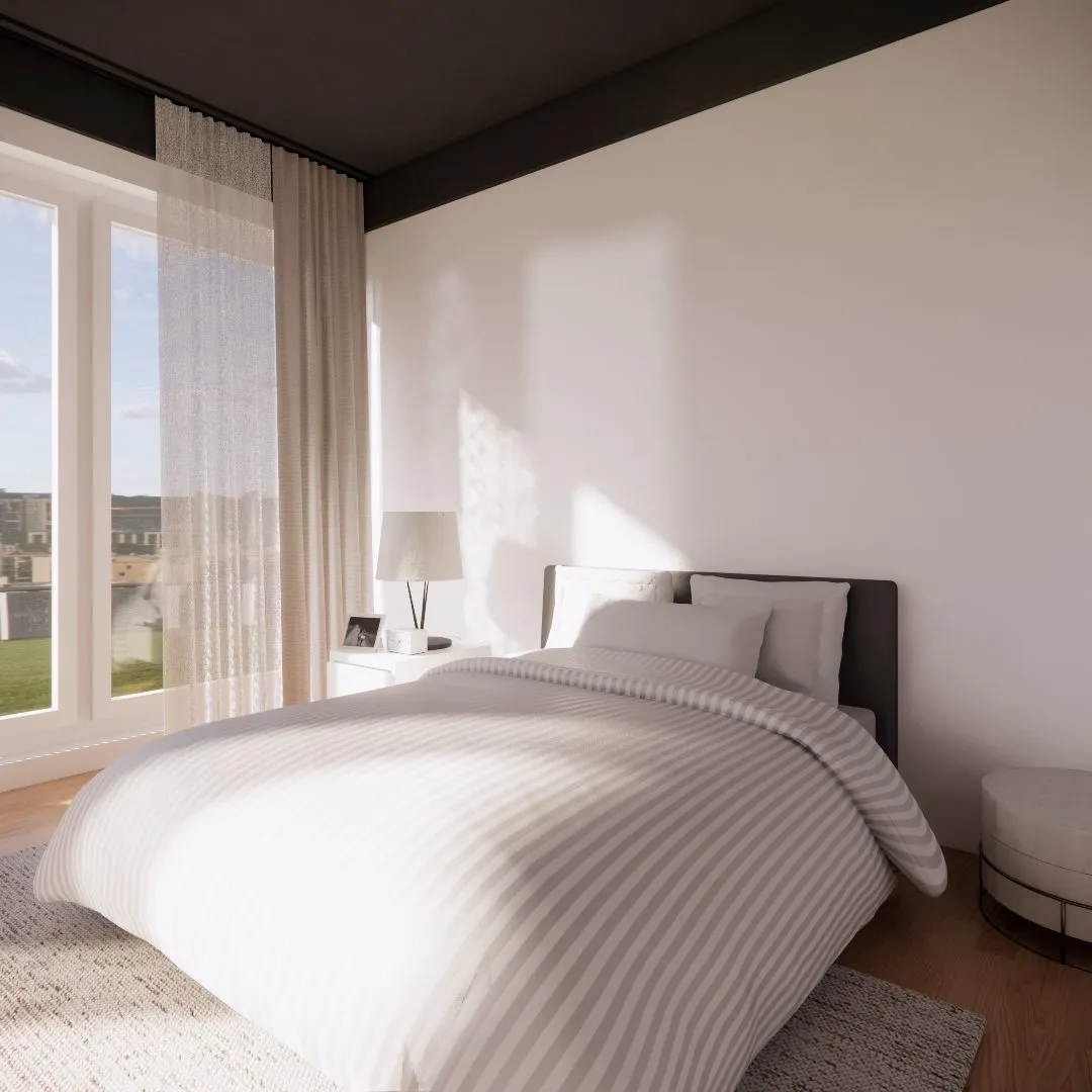 Visualisierung: Schlafzimmer mit grossem Fenster