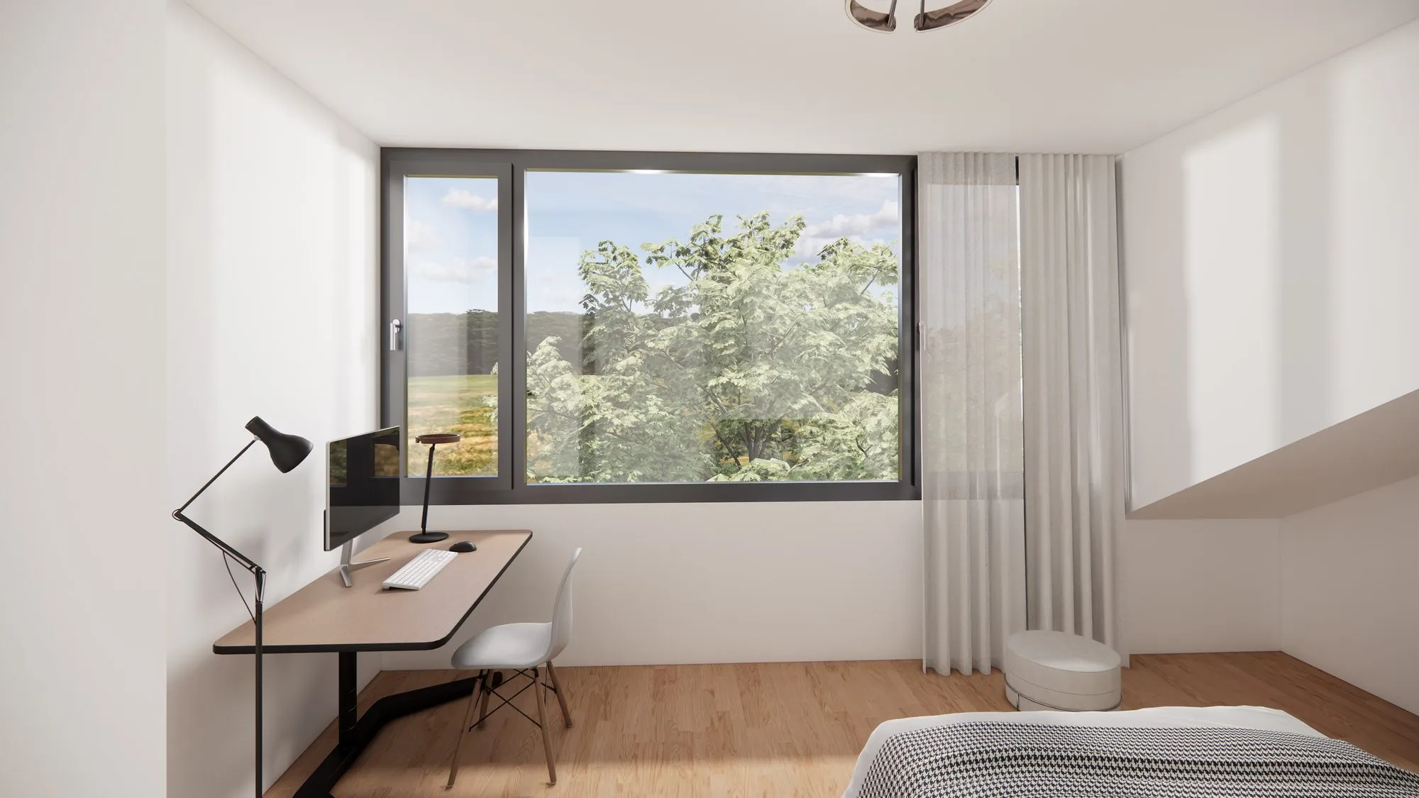 Visualisierung: Zimmer mit Arbeitsplatz am Fenster